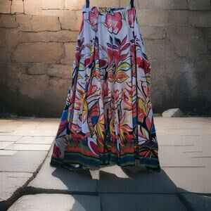 7th Avenue Design Company Tropical Floral Wrap Maxi Skirt SZ M Hippie  Boho